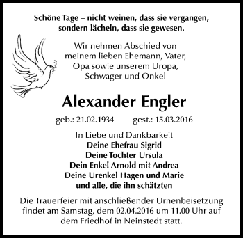 Traueranzeige von Alexander Engler von Mitteldeutsche Zeitung Quedlinburg
