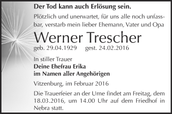 Traueranzeige von Werner Trescher von WVG - Wochenspiegel NMB / WSF / ZTZ