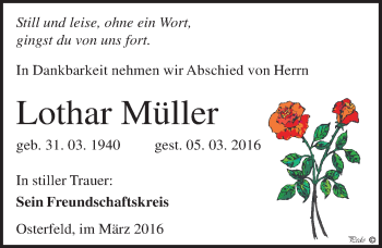 Traueranzeige von Lothar Müller von Mitteldeutsche Zeitung Zeitz