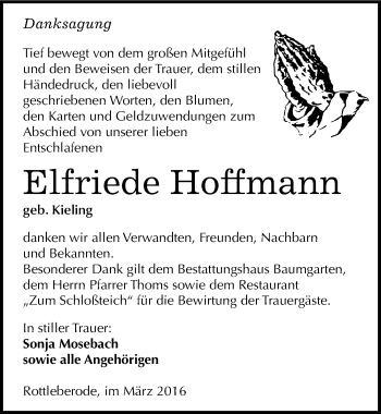 Traueranzeige von Elfriede Hoffmann von Mitteldeutsche Zeitung Sangerhausen