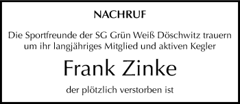 Traueranzeige von Frank Zinke von Mitteldeutsche Zeitung Zeitz