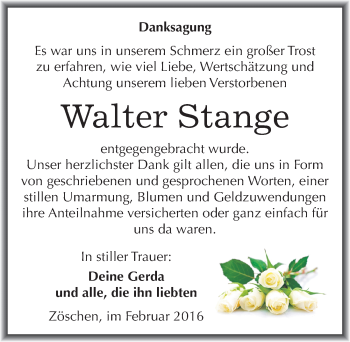 Traueranzeige von Walter Stange von Mitteldeutsche Zeitung Merseburg/Querfurt