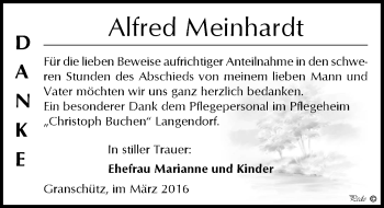Traueranzeige von Alfred Meinhardt von Mitteldeutsche Zeitung Weißenfels