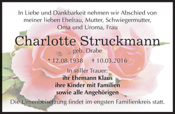 Traueranzeige von Charlotte Struckmann von Mitteldeutsche Zeitung Zeitz