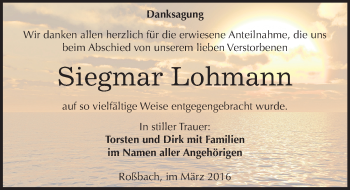 Traueranzeige von Siegmar Lohmann von Mitteldeutsche Zeitung Merseburg/Querfurt