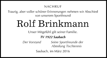 Traueranzeige von Rolf Brinkmann von Mitteldeutsche Zeitung Naumburg/Nebra