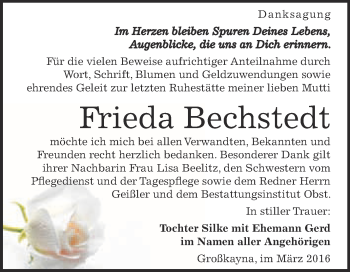 Traueranzeige von Frieda Bechstedt von Super Sonntag Merseburg