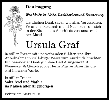 Traueranzeige von Ursula Graf von Mitteldeutsche Zeitung Bernburg