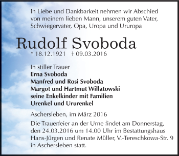 Traueranzeige von Rudolf Svoboda von Mitteldeutsche Zeitung Aschersleben