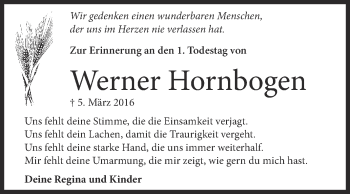 Traueranzeige von Werner Hornbogen von WVG - Wochenspiegel NMB / WSF / ZTZ