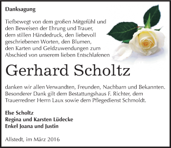 Traueranzeige von Gerhard Scholtz von Mitteldeutsche Zeitung Sangerhausen