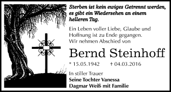 Traueranzeige von Bernd Steinhoff von Mitteldeutsche Zeitung Dessau-Roßlau