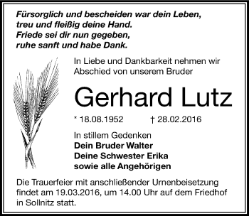 Traueranzeige von Gerhard Lutz von Mitteldeutsche Zeitung Dessau-Roßlau
