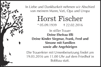 Traueranzeige von Horst Fischer von WVG - Wochenspiegel Bitterfeld