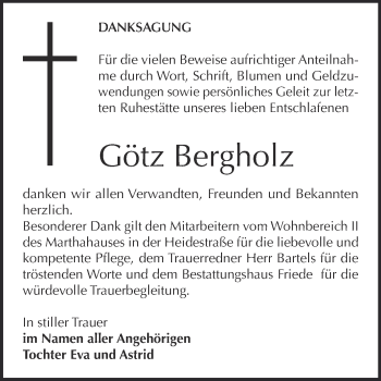 Traueranzeige von Götz Bergholz von WVG - Wochenspiegel Dessau / Köthen