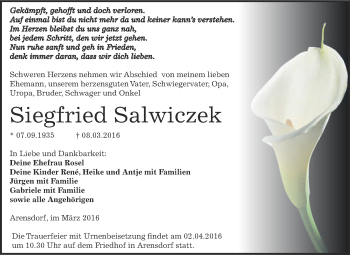Traueranzeige von Siegfried Salwiczek von WVG - Wochenspiegel Dessau / Köthen