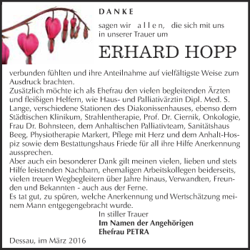 Traueranzeige von Erhard Hopp von WVG - Wochenspiegel Dessau / Köthen