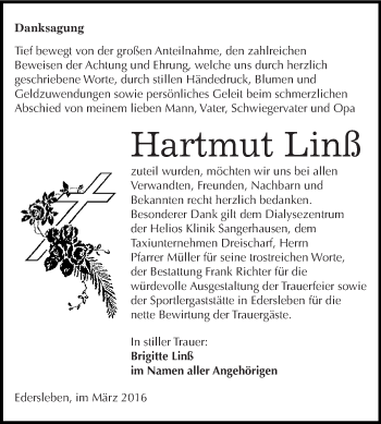Traueranzeige von Hartmut Linß von Super Sonntag SGH Mansf. Land