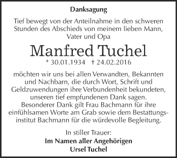 Traueranzeige von Manfred Tuchel von WVG - Wochenspiegel Dessau / Köthen