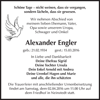 Traueranzeige von Alexander Engler von WVG - Wochenspiegel Quedlinburg