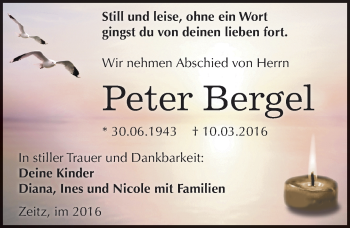Traueranzeige von Peter Bergel von Mitteldeutsche Zeitung Zeitz