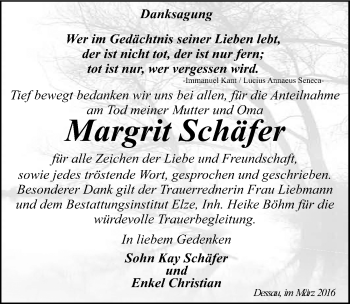 Traueranzeige von Margrit Schäfer von Mitteldeutsche Zeitung Dessau-Roßlau