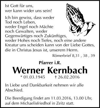 Traueranzeige von Werner Kernbach von Mitteldeutsche Zeitung Zeitz
