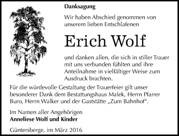Traueranzeige von Erich Wolf von Mitteldeutsche Zeitung Quedlinburg