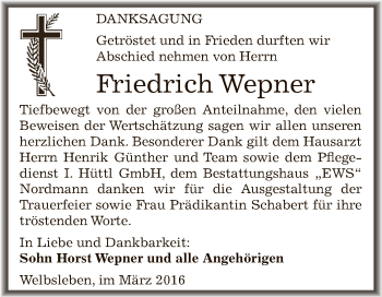Traueranzeige von Friedrich Wepner von Super Sonntag SGH Mansf. Land