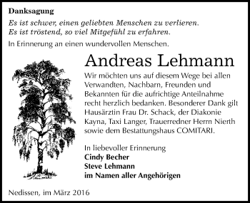Traueranzeige von Andreas Lehmann von Mitteldeutsche Zeitung Zeitz