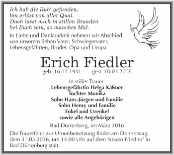 Traueranzeige von Erich Fiedler von Super Sonntag Merseburg