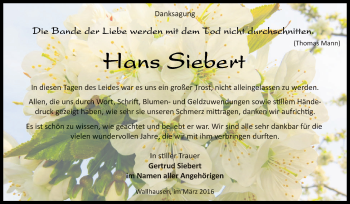 Traueranzeige von Hans Siebert von Super Sonntag SGH Mansf. Land