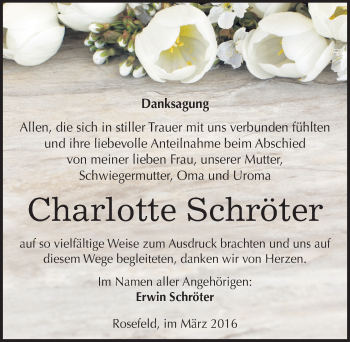 Traueranzeige von Charlotte Schröter von Mitteldeutsche Zeitung Köthen