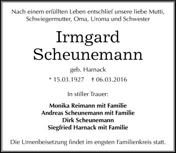 Traueranzeige von Irmgard Scheunemann von Mitteldeutsche Zeitung Dessau-Roßlau
