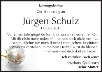 Traueranzeige von Jürgen Schulz von Mitteldeutsche Zeitung Dessau-Roßlau