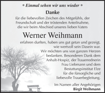 Traueranzeige von Werner Weihmann von WVG - Wochenspiegel Dessau / Köthen