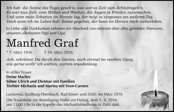 Traueranzeige von Manfred Graf von Mitteldeutsche Zeitung Zeitz