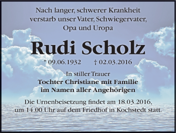 Traueranzeige von Rudi Scholz von Mitteldeutsche Zeitung Dessau-Roßlau