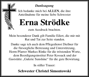 Traueranzeige von Erna Strödke von Mitteldeutsche Zeitung Dessau-Roßlau