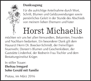 Traueranzeige von Horst Michaelis von WVG - Wochenspiegel Wittenberg