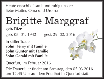 Traueranzeige von Brigitte Marggraf von Mitteldeutsche Zeitung Merseburg/Querfurt