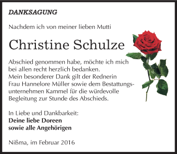 Traueranzeige von Christine Schulze von Mitteldeutsche Zeitung Zeitz