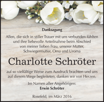 Traueranzeige von Charlotte Schröter von Mitteldeutsche Zeitung Dessau-Roßlau