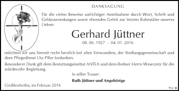 Traueranzeige von Gerhard Jüttner von WVG - Wochenspiegel NMB / WSF / ZTZ