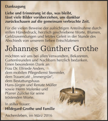 Traueranzeige von Johannes Günther Grothe von Super Sonntag Aschersleben