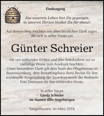 Traueranzeige von Günter Schreier von Super Sonntag SGH Mansf. Land
