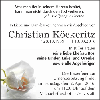 Traueranzeige von Christian Köckeritz von Super Sonntag Zeitz