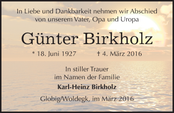 Traueranzeige von Günter Birkholz von Mitteldeutsche Zeitung Wittenberg