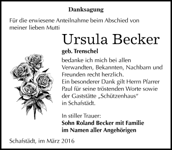 Traueranzeige von Ursula Becker von Mitteldeutsche Zeitung Merseburg/Querfurt