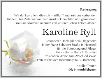 Traueranzeige von Karoline Ryll von Mitteldeutsche Zeitung Mansfelder Land